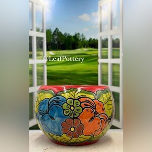 Minerva Talavera Handmade Multi Colored Ceramic Planter Pot